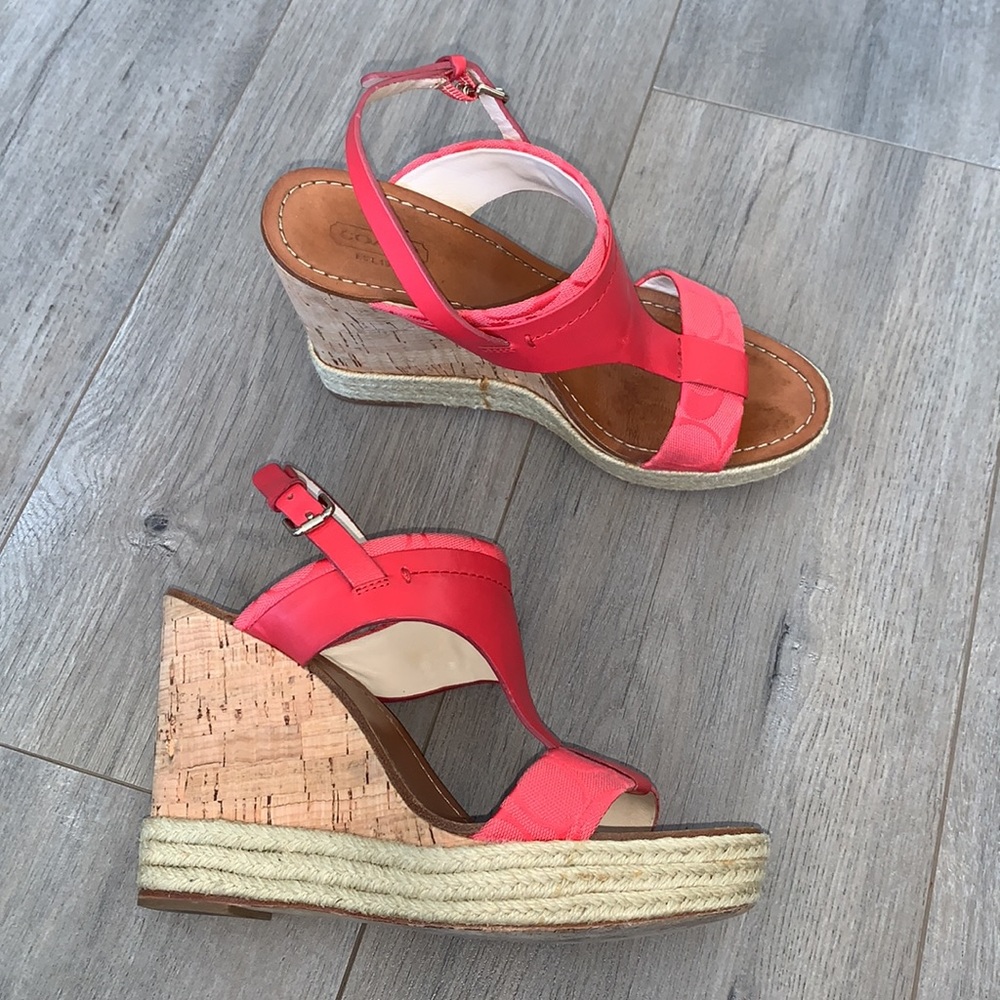 Coach Leather Wedge Sandal Red/Pink Size 8 - Picture 4 of 10